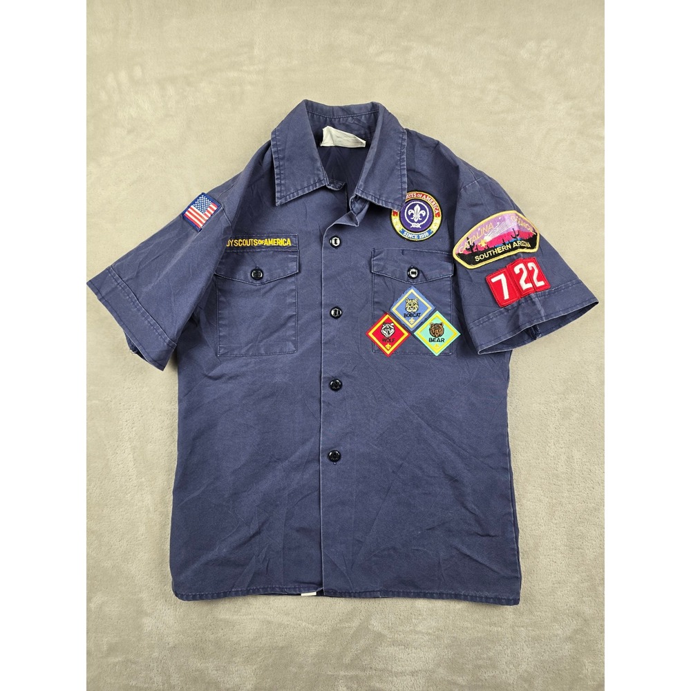 Boy Scouts of America Uniform Shirt Youth Medium Blue Patches Catalina Council